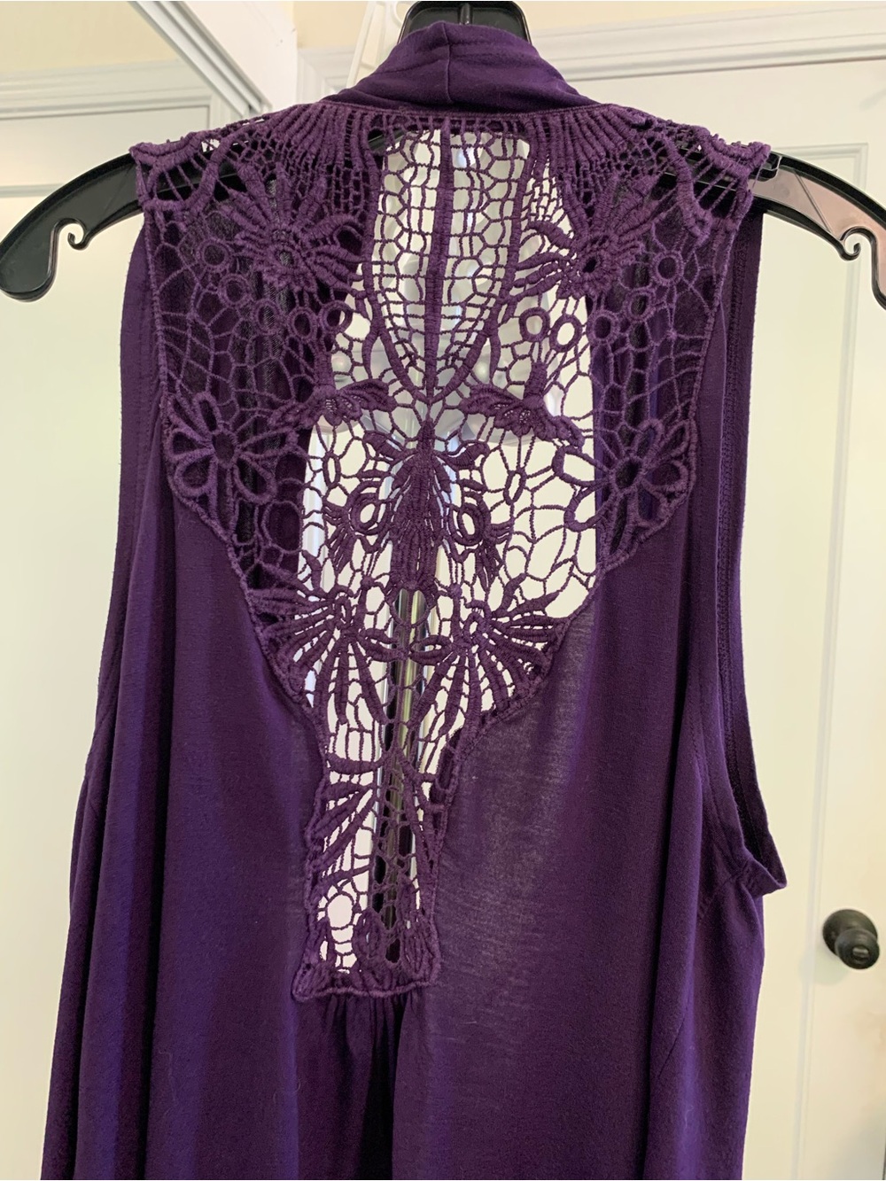 Sleeveless Draped Crochet-Back Vest in Deep Purple Women’s Large Asymmetrical - Picture 6 of 16